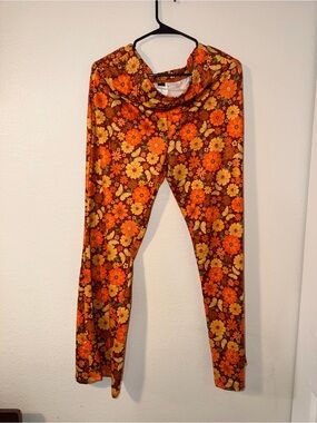 SHEIN Orange Floral Groovy Flare Pants with Yellow & Green Blooms